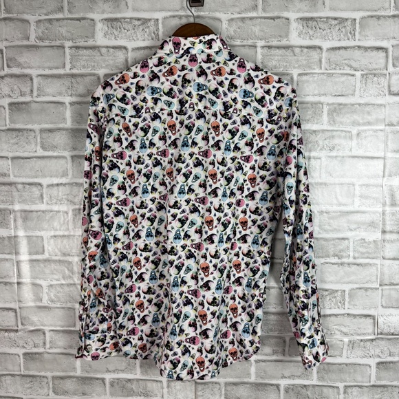 Visconti Black Multicolor Skull AOP Long Sleeve Button Up Shirt Mens MEDIUM - Picture 3 of 7